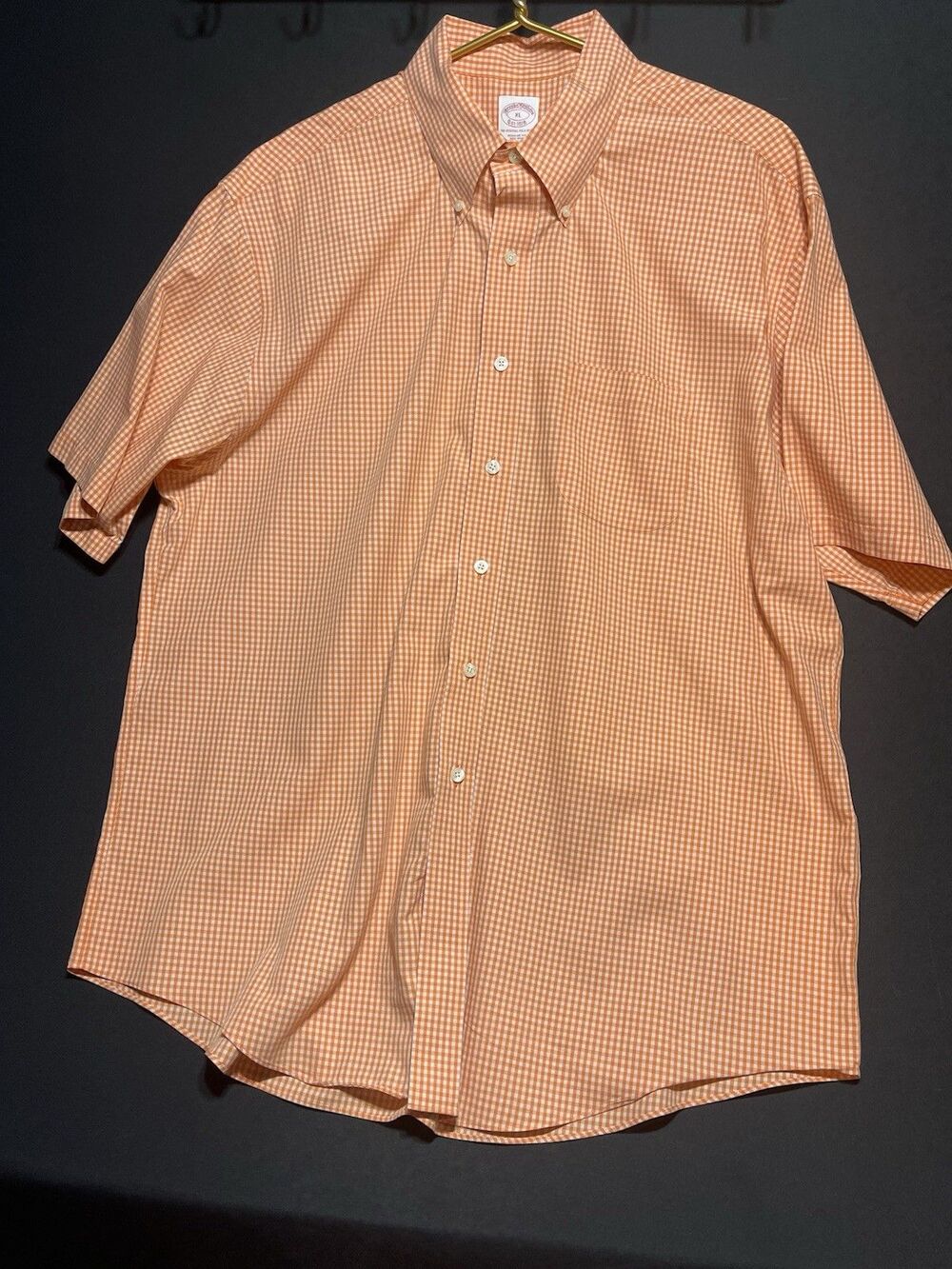 Brooks Brothers Regular Fit Shirt Orange Plaid Mens Size XL #0265